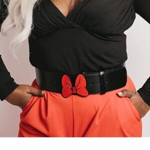 Disney Minnie Mouse Belt Red Bow, Black Vegan Leather 44” - 53”